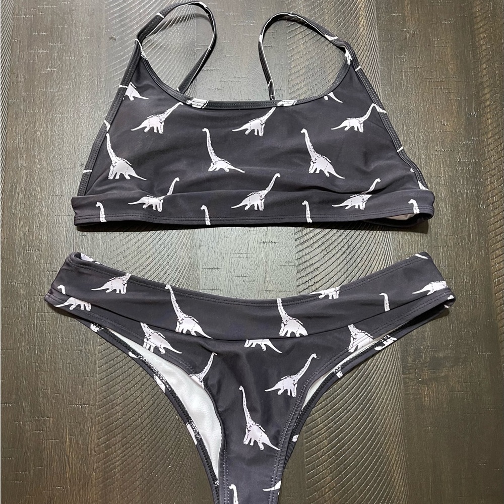 Women’s Dinosaur Print Swim Set - Black